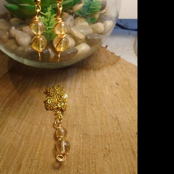 Handmade Wire Wrap Genuine Yellow Quartz Necklace & Earring Set Gold NWOT 2/$25 - Picture 6 of 9